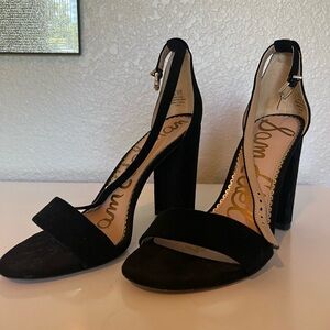 Sam Edelman Black Suede Ankle-Strap Block Heels